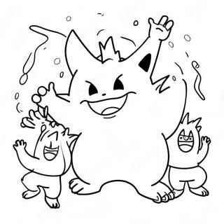 Gengar Dansant Avec Des Amis Page A Colorier 40737-8903