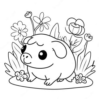 Mignon Cochon Dinde Dans Un Jardin De Fleurs Page A Colorier 54988-12032