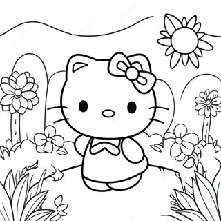 Hello Kitty Dans Un Jardin Fleuri Page A Colorier 562-893