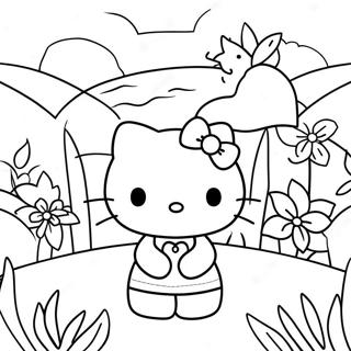 Hello Kitty Dans Un Jardin Fleuri Page A Colorier 562-895