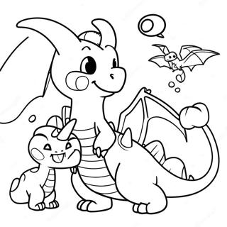 Page De Coloriage De Dragonite Jouant Avec Des Amis 58206-12743