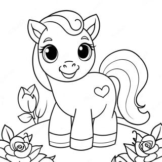 Page De Coloriage Du Poney Mignon Avec Des Fleurs 59297-12993