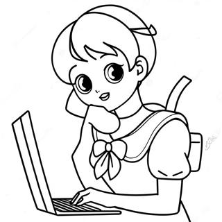 Sailor Mercury Avec Un Ordinateur Page A Colorier 60762-13335