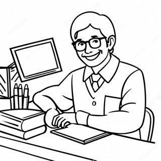 Page A Colorier Dun Enseignant Heureux A Son Bureau 62058-13678