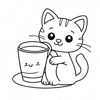 Chat Adorable Avec Une Tasse De Cafe Page A Colorier 62413 13775