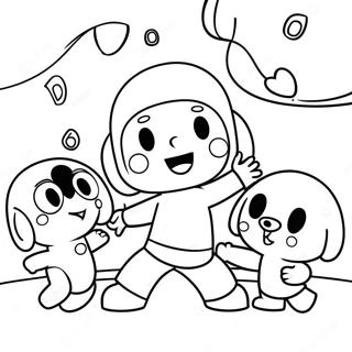 Pocoyo Dansant Avec Des Amis Page A Colorier 63345-14027