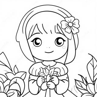 Page De Coloriage De Fille Anime Mignonne Avec Des Fleurs 65908-14410