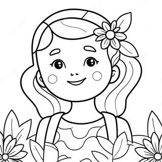 Fille Adorable Avec Des Fleurs Page De Coloriage 72083-15909