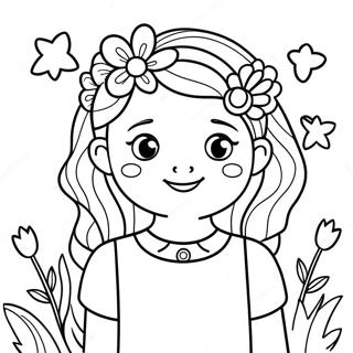 Fille Adorable Avec Des Fleurs Page De Coloriage 72083-15910