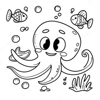 Page De Coloriage De Kraken Adolescent Amical Se Faisant Des Amis Avec Des Poissons 72753 16443