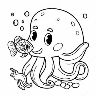 Page De Coloriage De Kraken Adolescent Amical Se Faisant Des Amis Avec Des Poissons 72753 16444