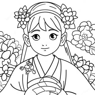 Page De Coloriage De Mitsuri Kanroji Avec Des Fleurs 72857-16523