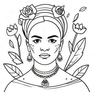 Page De Coloriage De Frida Kahlo Avec Des Fleurs 73623-17109