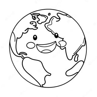 Page De Coloriage De La Terre Mignonne Avec Un Visage Souriant 76294-19192