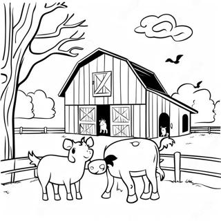 Page De Coloriage De Grange Rustique Avec Des Animaux De La Ferme 77447-20069