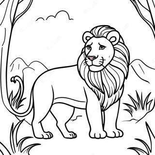 Lion Majestueux Dans La Savane Page De Coloriage 79099-21349