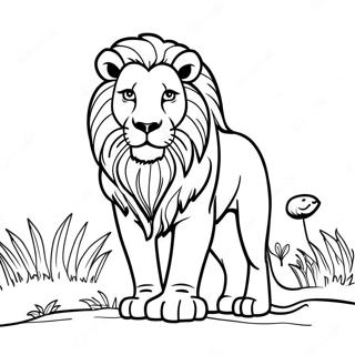 Lion Majestueux Dans La Savane Page De Coloriage 79099-21350