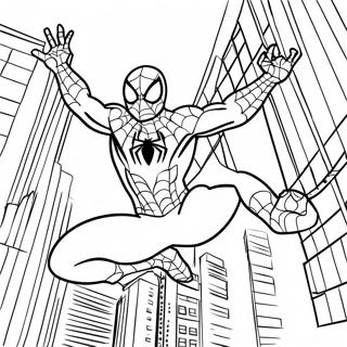 Page De Coloriage Spiderman Se Balancant A Travers La Ville 81673-23337