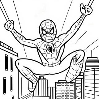 Page De Coloriage Spiderman Se Balancant A Travers La Ville 81673-23338