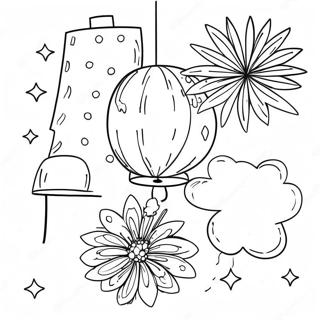 Page De Coloriage De Lanternes Colorees Et De Feux Dartifice 81957 23562