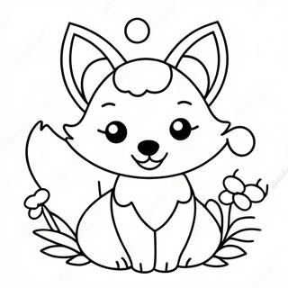 Mignon Kawaii Renard Avec Des Fleurs Page De Coloriage 83088-24465