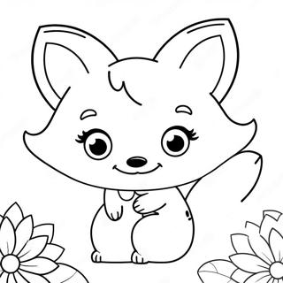 Mignon Kawaii Renard Avec Des Fleurs Page De Coloriage 83088-24466