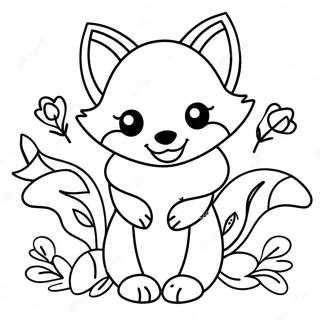 Mignon Kawaii Renard Avec Des Fleurs Page De Coloriage 83088-24468