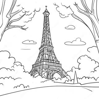 Page De Coloriage De La Tour Eiffel Au Coucher Du Soleil 83779-25009