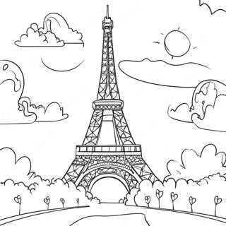 Page De Coloriage De La Tour Eiffel Au Coucher Du Soleil 83779-25010