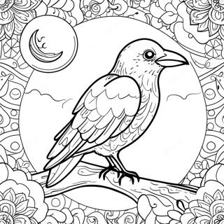 Page De Coloriage De Corbeau Mystique Avec La Lune 84421-25521