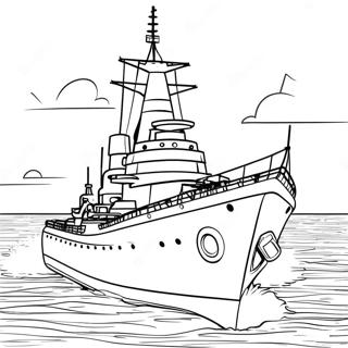 Page De Coloriage De Bateau De Guerre Colore En Mer 85622-26529