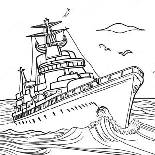 Page De Coloriage De Bateau De Guerre Dans Des Eaux Tempetueuses 85623 26534