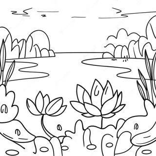 Page De Coloriage De Scene Elegante De Bassin De Lotus 85675 26578