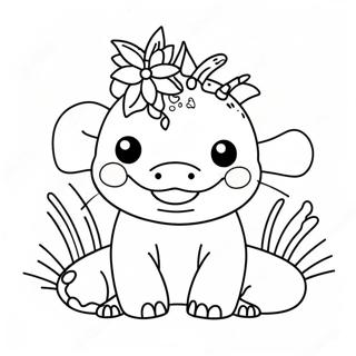 Axolotl Heureux Avec Une Couronne De Fleurs Page A Colorier 8568-1681