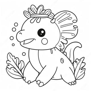 Axolotl Heureux Avec Une Couronne De Fleurs Page A Colorier 8568-1682