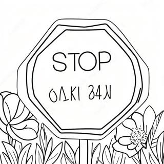 Page De Coloriage De Panneau Darret Entoure De Fleurs 87418-27937