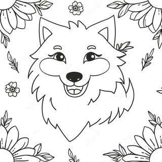 Page De Coloriage De Loup Duveteux Avec Des Fleurs 89630 29832