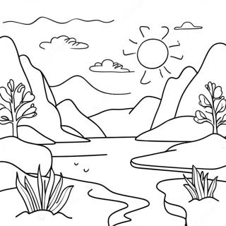 Page De Coloriage Paysage Coucher De Soleil Aquarelle Colore 90066-30163