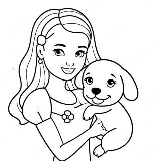 Barbie Avec Un Chiot Mignon Page A Colorier 914-1387