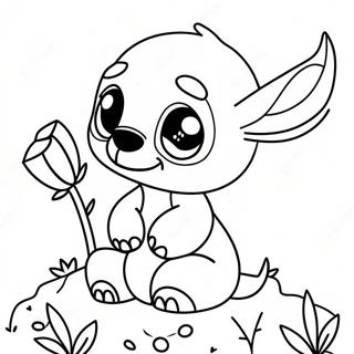 Page De Coloriage Stitch Mignon Avec Des Fleurs 92376-32025