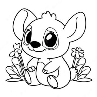 Page De Coloriage Stitch Mignon Avec Des Fleurs 92376-32026