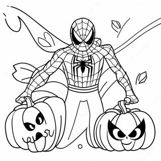 Page De Coloriage De Spiderman Effrayant Avec Des Citrouilles 93019 32528