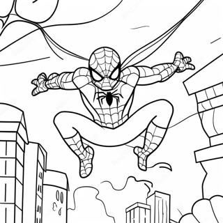 Page De Coloriage De Spiderman Se Balancant A Travers La Nuit Dhalloween 93022-32539