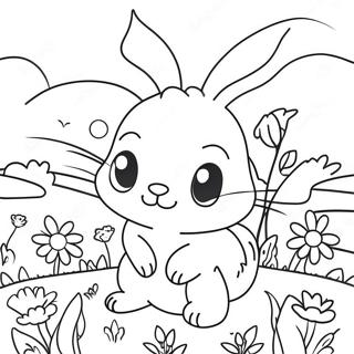 Page De Coloriage Dun Joli Lapin Dans Un Champ De Fleurs 95029-34282