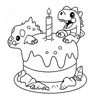 Page De Coloriage De Gateau Danniversaire Colore Avec Des Dinosaures 96801-35701