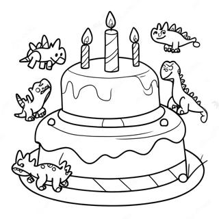 Page De Coloriage De Gateau Danniversaire Colore Avec Des Dinosaures 96801-35870
