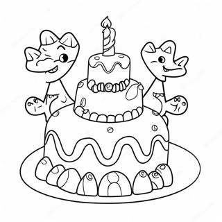 Page De Coloriage De Gateau Danniversaire Colore Avec Des Dinosaures 96801-35871