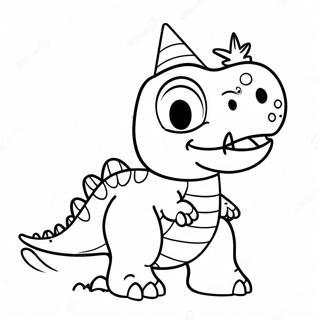 Page De Coloriage De Dinosaure Joyeux Avec Un Chapeau De Fete 96802-35706