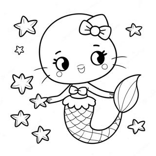 Page De Coloriage De La Mignonne Hello Kitty Sirene Avec Etoile De Mer 97518-36422