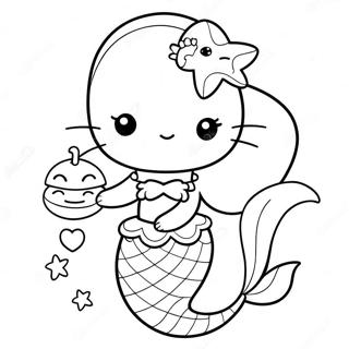 Page De Coloriage De La Mignonne Hello Kitty Sirene Avec Etoile De Mer 97518-36423